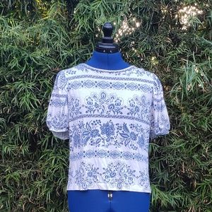 Blue and White Floral Top